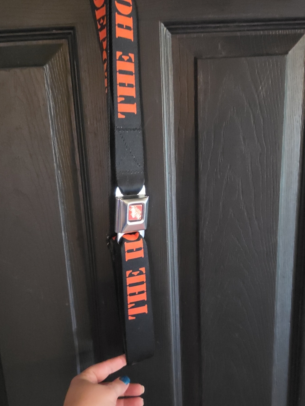 Black and Orange Men’s Seatbelt-Style HOME DEPOT belt